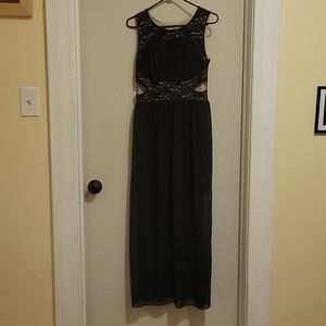 Black and lace maxi dress with sheer skirt